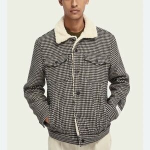 Scott & Soda SOLD OUT Sherpa Lined Houndstooth Trucker Jacket Size